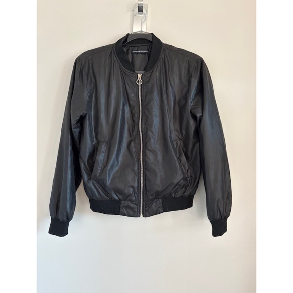 Brandy Melville Black Bomber Jacket Full Zip Ring‎ Pull Lightweight Women OS